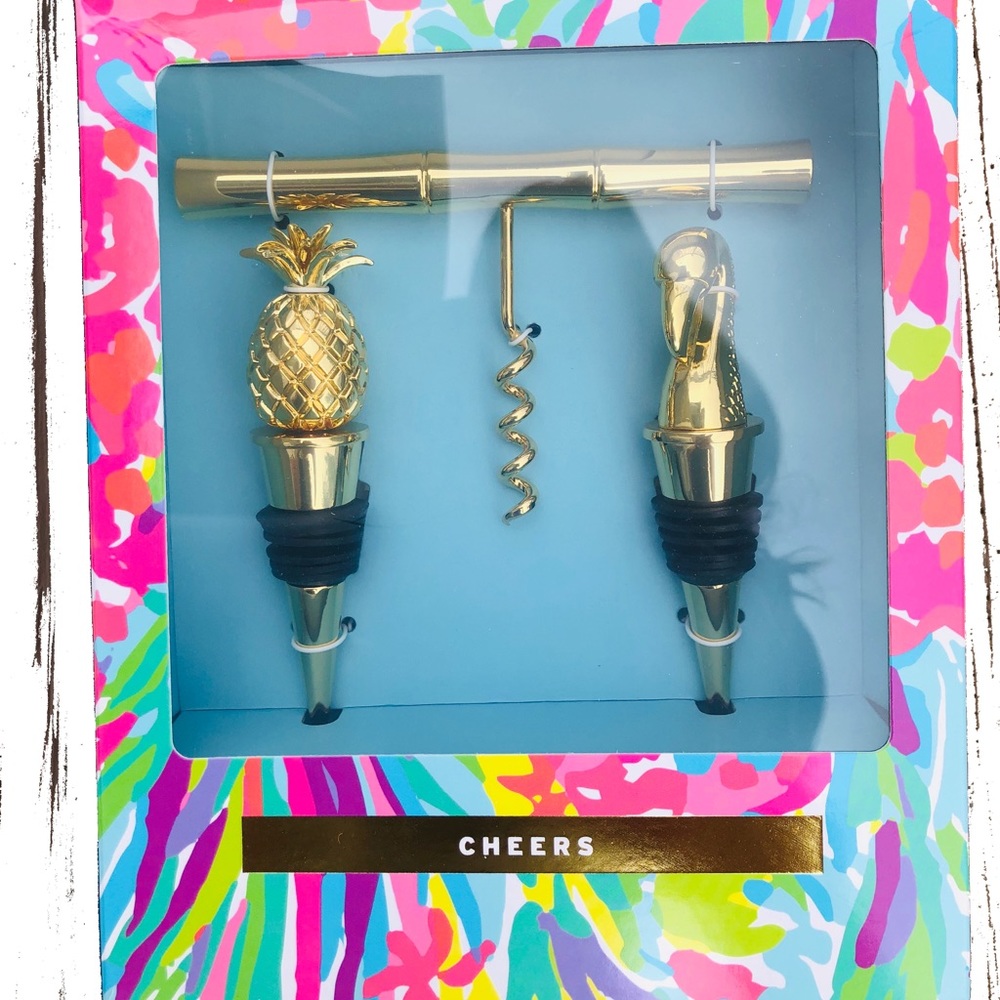 Lilly Pulitzer Wine set opener stopper flamingo